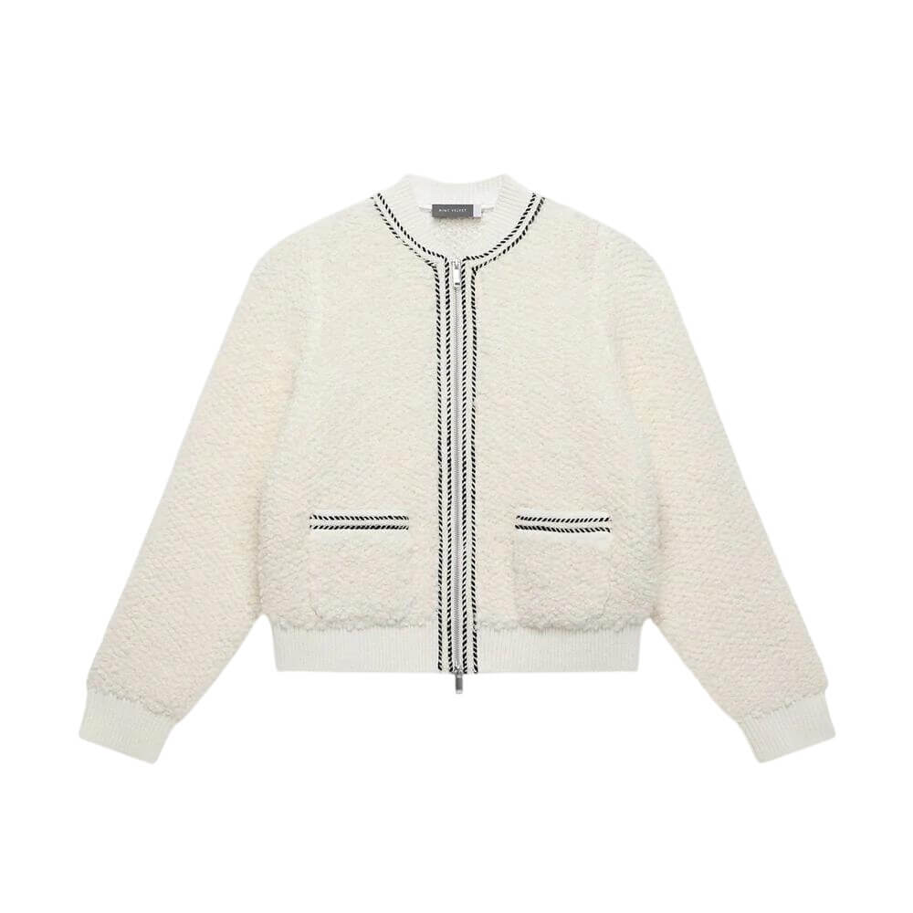 Mint Velvet Cream Boucle Bomber Jacket